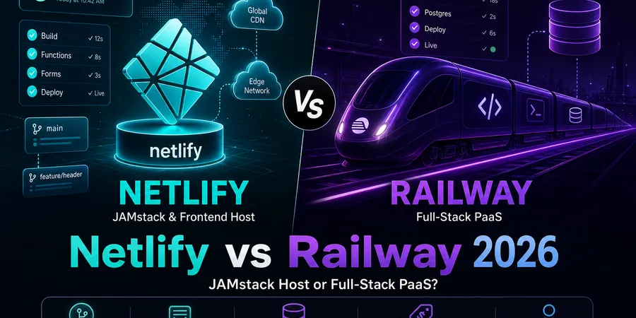 Netlify vs Railway 2026: JAMstack Host or Full-Stack PaaS? — blog hero image